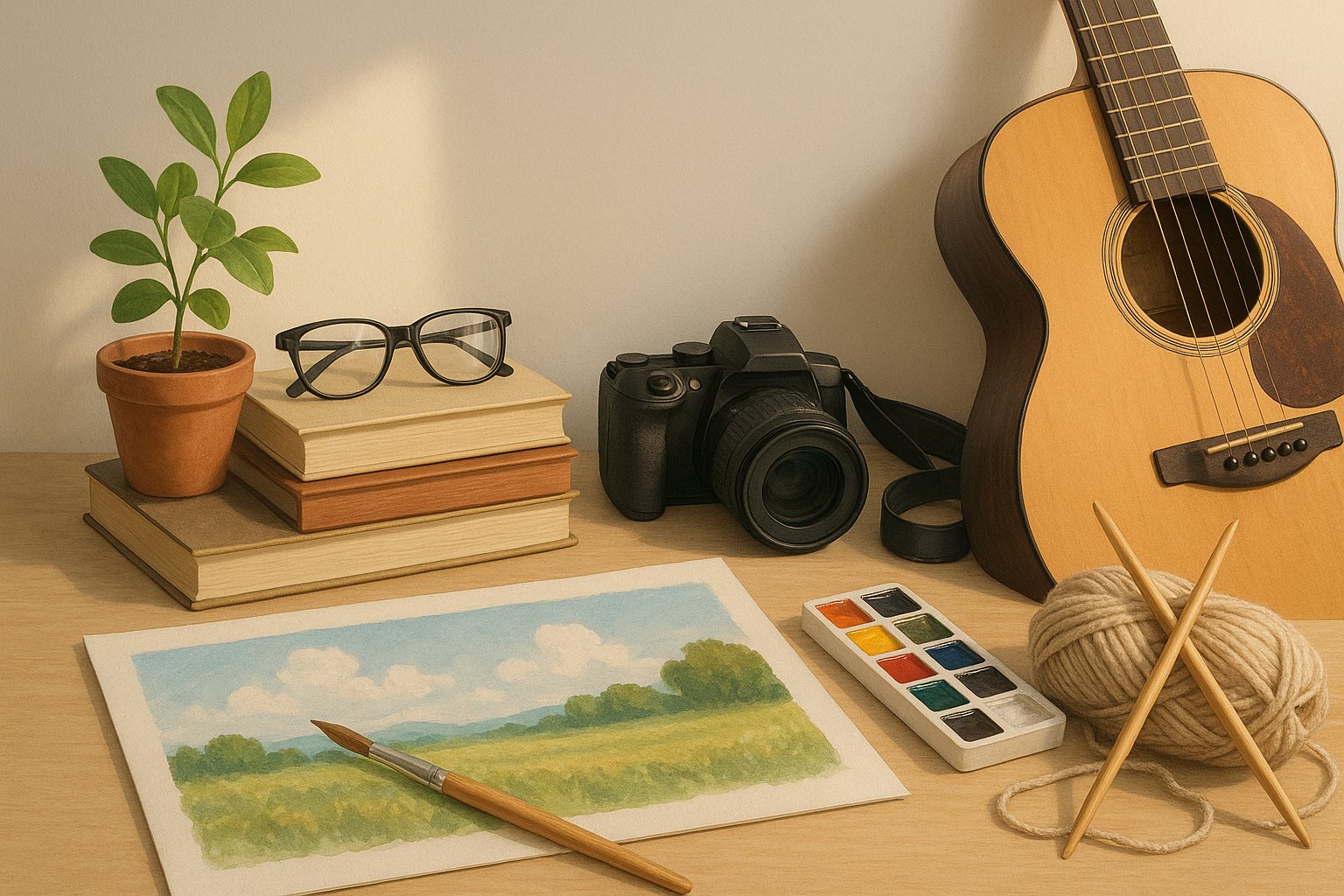 Realistic illustration for 15 free or almost free hobbies to try after 60