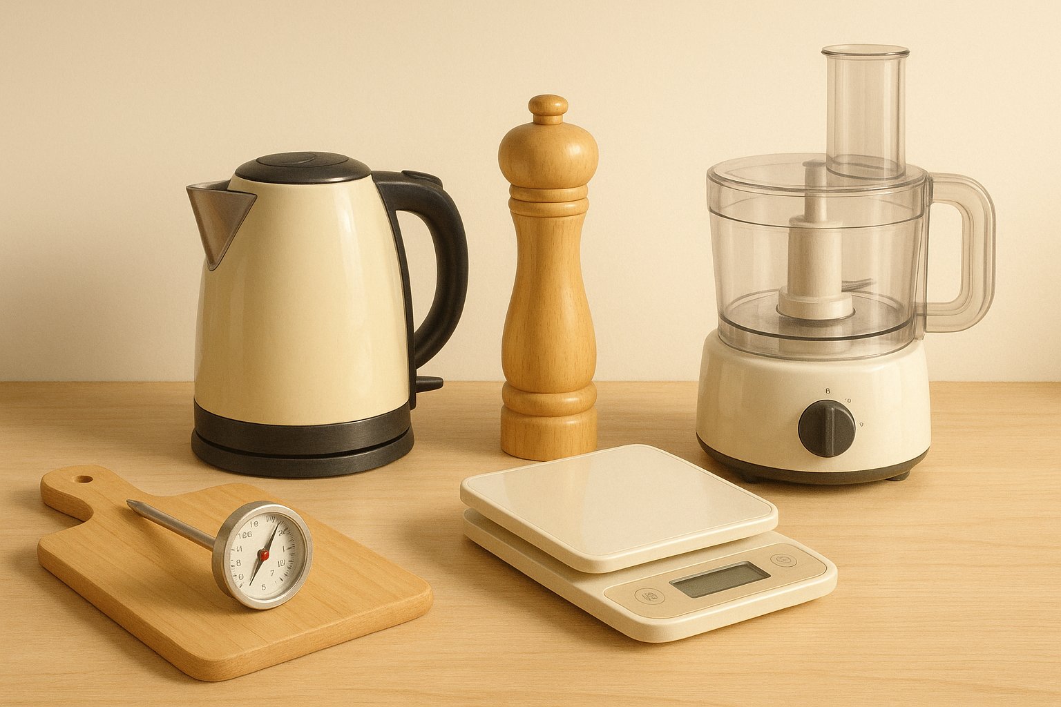 Realistic illustration for best kitchen gadgets under 50 for retirees who love cooking